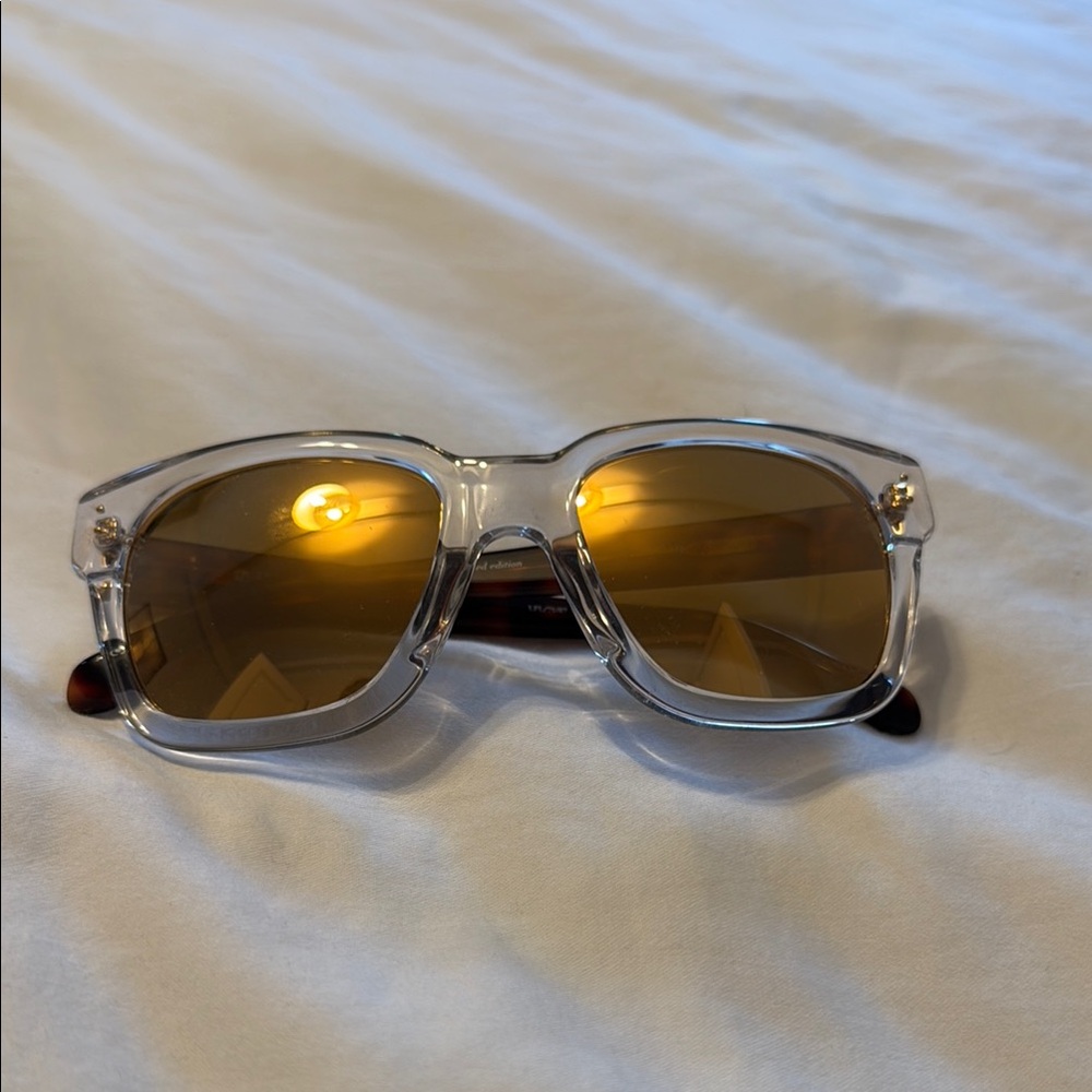 Linda Farrow Clear Frame Sunglasses with Amber Lenses